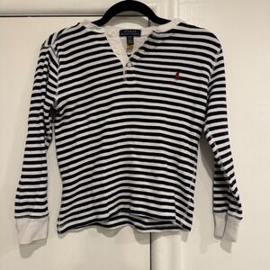 Polo Ralph Lauren Small 8 Henley Shirt Striped Navy White Waffle Knit Thermal